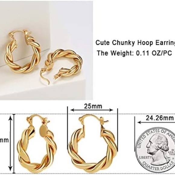 Twisited Gold Plated Chunky Hoop Earrings - Picture 6 of 7